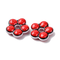手作りのガラスエナメルビーズ  花  染め＆加熱  レッド  24x24.5x7~8mm  穴：5.8mm&nbsp;GLAA-K070-06G