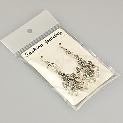 ファッションチベット風シャンデリアピアス  ガラスビーズと真鍮のピアスフック  透明  68mm&nbsp;EJEW-JE00517-08