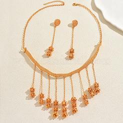 Alloy Floral Long Tassel Necklace & Earrings Set for Weddings and Formal Events&nbsp;DR5549
