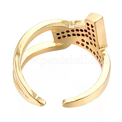 キュービックジルコニアのイニシャルTオープンカフリング  本物の 18k ゴールド メッキ 真鍮 ノット チャンキー リング 女性用  ニッケルフリー  カラフル  usサイズ6 1/4(16.7mm)&nbsp;RJEW-N037-041A