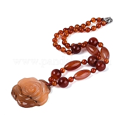 Natural Carnelian Flower Pendant Necklaces&nbsp;NJEW-N064-08E