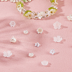 600個 10スタイル ABSプラスチック模造パール＆アクリルビーズキャップ  花  ホワイト  6~15x6.5~15x2.5~10.5mm  穴：1~1.5mm  60個/スタイル&nbsp;OACR-SC0002-33
