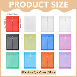36個 12色長方形PPプラスチックファイルポケット  フォルダーバッグ  事務用品  ミックスカラー  330x248~250x0.7~2mm  3個/カラー&nbsp;AJEW-WA0004-67
