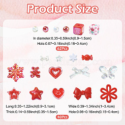 DIY ABS イミテーションパールビーズ＆アクリルビーズパーツキット  混合図形  レッド  9~31x10~34x3.5~15mm  穴：1.5~4mm&nbsp;DIY-FS0010-28