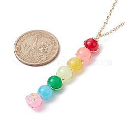 Colorful Glass Round Beaded Pendant Necklaces&nbsp;NJEW-JN04581-01