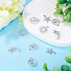 10本5スタイルアロイペンダント  ラインストーン付き  プラチナ  クリスタル  16.7~21.5x13~16.5mm  2個/スタイル&nbsp;FIND-TADJ0001-26A