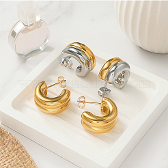3ペア3色ステンレススチール2層C字型スタッドピアス（女性用）  ミックスカラー  15x20x8mm  1ペア/カラー&nbsp;EJEW-GO0007-008
