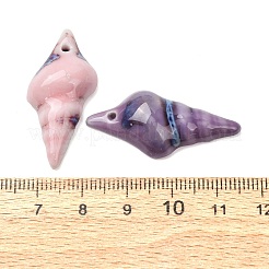 手作りの磁器のペンダント  巻き貝の形をしたチャーム  ミックスカラー  35x16x7.5mm  穴：2mm&nbsp;PORC-B010-01