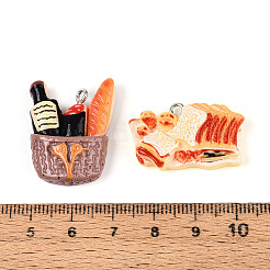 不透明樹脂ペンダント  模造食品  混合図形  プラチナメッキ鉄ループ付き  ミックスカラー  18.5~33.5x15.5~28.5x6~8.5mm  穴：2mm&nbsp;RESI-N050-10P