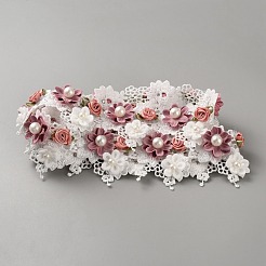 Polyester with Resin Pearl 3D Flower Embroidery Ribbon&nbsp;OCOR-WH0078-510