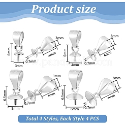 16個、4つのスタイル、925つのスターリングシルバーカップパールベイルピンペンダント  片穴パーツ用  銀  6~6.5x3~6mm  穴：3x4mm  4個/スタイル&nbsp;FIND-PH0021-78