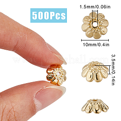 CCBプラスチックビーズキャップ500個  マルチ花弁  花  ライトゴールド  10x3.5mm  穴：1.5mm&nbsp;CCB-SC0001-05G