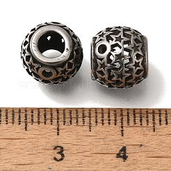 304ステンレススチールヨーロピアンビーズ  大穴ビーズ  スターとラウンド  アンティークシルバー  9.5x9mm  穴：4mm&nbsp;STAS-D191-07D-AS