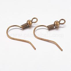 真鍮のピアスフック  耳ワイヤー  水平ループ付き  ニッケルフリー  アンティークブロンズ  17~19x16~18x0.6~0.7mm  21~22ゲージ  穴：2mm&nbsp;KK-S075-AB-NF
