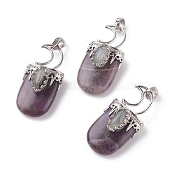 天然石&合成ミックスストーンペンダント  真鍮パーツ  オーバル  プラチナ  44~46x20~21x16~17mm  穴：5x7mm&nbsp;G-F639-09-P