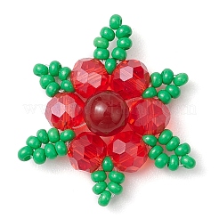 3Pcs 3 Styles Woven Natural Carnelian(Dyed & Heated) & Dyed Malaysia Jade & Rose Quartz & Glass Seed Beads Snowflake Multi-Strand Links&nbsp;PALLOY-MZ00319