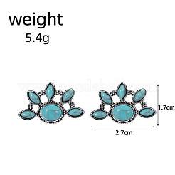 ボヘミアンファン合金＆樹脂スタッドピアス  アンティークシルバー  17x27mm&nbsp;FS-WG87654-01
