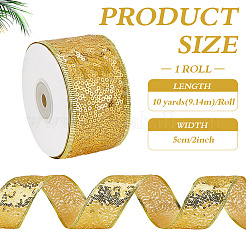 クリスマステーマ 10ヤード ポリエステルリボン  プラスチックpailletteの付き  フラット  ゴールド  2インチ（50mm）  約10.00ヤード（9.14m）/ロール&nbsp;OCOR-WH0070-238B