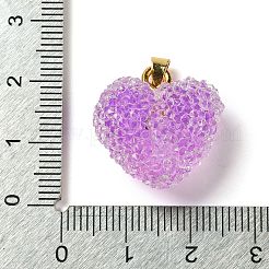 透明樹脂ドットラインストーンペンダント  ラックメッキ真鍮金具付きハートチャーム  18KGP本金メッキ  カドミウムフリー＆鉛フリー  長持ちメッキ  ミディアム蘭  21x20x11mm  穴：4.5x3mm&nbsp;RESI-N040-01G-06-RS