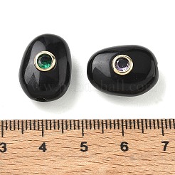 天然なオブシディアンのビーズ  真鍮マイクロパヴェキュービックジルコニアのパーツ  ナゲット  18x13x9.5~10mm  穴：2mm&nbsp;GG-CBA4B5A-01G-C