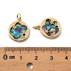 Brass & Paua Shell & Clear Cubic Zirconia Pendants&nbsp;KK-G538-11G