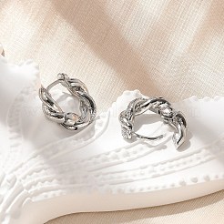 真鍮クリアキュービックジルコニアフープピアス  ツイスト  プラチナ  15.5x15.5x4mm&nbsp;EJEW-Q014-29P
