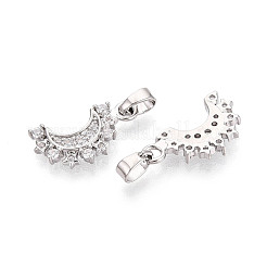 真鍮マイクロパヴェクリアキュービックジルコニアペンダント  ムーンチャーム  プラチナ  17.5x9.5x2mm  穴：4.5x2.5mm&nbsp;KK-N259-12P