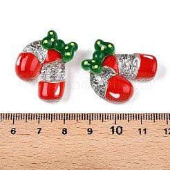 クリスマステーマの透明エポキシ樹脂デコデンカボション  グリッターパウダー付き  キャンディー棒  30x23x9mm&nbsp;CRES-T025-01E