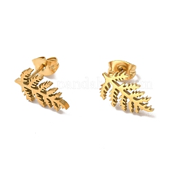 女性用304ステンレススチールスタッドピアス  ゴールドカラー  葉  13.5x8x1.5mm  ピン：0.7mm&nbsp;EJEW-D053-01G-05