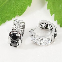 Brass Black Cubic Zirconia Hoop Earrings&nbsp;EJEW-Q016-11P
