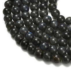天然黒ラブラドライトビーズ連売り  ラウンド  6mm  穴：0.8mm  約68個/連  15.16インチ（38.5cm）&nbsp;G-L642-B15-6mm