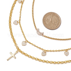 Brass & Stainless Steel Micro Pave Clear Cubic Zirconia Pendant Necklaces&nbsp;NJEW-JN04874
