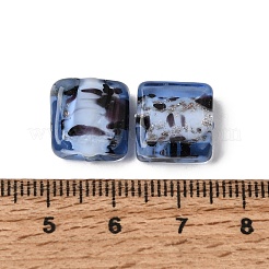 手作りゴールドパウダー入りランプワークビーズ  正方形  ミックスカラー  12.5x12.5x6~6.5mm  穴：1.8mm&nbsp;LA-CBAC6A6-02