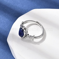 天然ラピスラズリ指輪  ラックメッキ真鍮のパーツ  プラチナ  11mm  内径：18mm&nbsp;RJEW-A084-03P-08