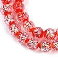 手作りの金箔ランプワークビーズ連売り  ラウンド  レッド  10mm  穴：1.8mm  約50個/連  186.61''（474センチメートル）&nbsp;LAMP-Q002-01G