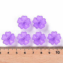 透明な艶消しアクリルビーズキャップ  5花びら  花  青紫色  16.5x6mm  穴：1.6mm&nbsp;X-MACR-S371-04A-747