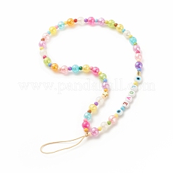 Word love アクリル携帯ストラップ  アクリルと真鍮のビーズとナイロン糸で  ミックスカラー  25cm&nbsp;HJEW-JM00643