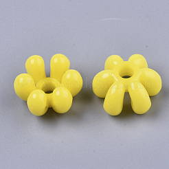 プラスチックビーズキャップのように不透明  6花びら  花  きいろ  22.5x20.5x12.5mm  穴：4.5mm  約210個/500g&nbsp;MACR-T039-021F