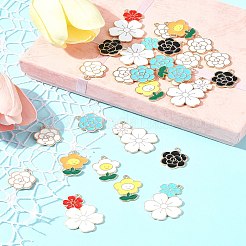 28個10スタイルアロイエナメルペンダント  ライトゴールド  鉛フリー＆カドミウムフリー  花のチャーム  ミックスカラー  21x17.5x1.5mm  穴：1.8mm  4色  4個/カラー  16pc&nbsp;ENAM-FS0002-16