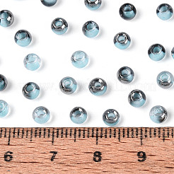 内側が透明な色のガラスシードビーズ  ラウンド  ライトスカイブルー  4x3mm  穴：1.4~1.5mm  約：7500個/ 450 G&nbsp;SEED-T007-19A-06