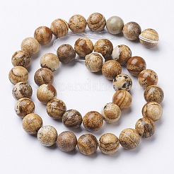 天然石ビーズ連売り  ピクチャージャスパー  ラウンド  10mm  穴：1mm  約37~39個/連  15.5インチ&nbsp;X-GSR10mmC016