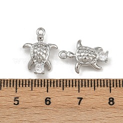 真鍮製マイクロパヴェキュービックジルコニアペンダント  カメ  プラチナ  16x11.5x5mm  穴：1.2mm&nbsp;KK-K407-23P