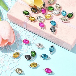 28色合金ガラスリンク/コネクター7個  多面カット  オーバル  プラチナ  ミックスカラー  22x12x6mm  穴：1.5mm  4個/カラー&nbsp;GLAA-FS0001-93
