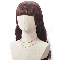女性のためのカラフルなガラス ビーズの真鍮スター チャーム二重層ネックレス  ゴールドカラー  15.75インチ（40cm）&nbsp;NJEW-TA00050