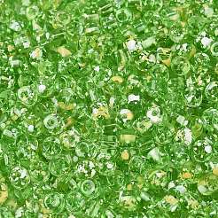 透明な色のピカソガラスビーズ  コラム  芝生の緑  4x3.5mm  穴：0.9~1mm  約3461個/ポンド&nbsp;SEED-Q039-05A-C02