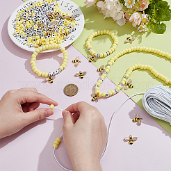 DIYブレスレット作成キット  文字アクリルビーズを含む  合金エナメルの蜂のペンダント  プラスチックビーズ  弾性繊維コード  ミックスカラー  6x6x6mm  穴：3mm&nbsp;DIY-NB0014-83