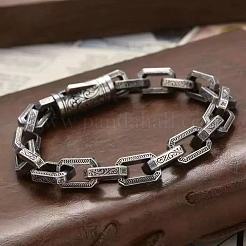 男性用真鍮製レクタングルリンクチェーンブレスレット  アンティークシルバー  7-1/8インチ（18cm）&nbsp;FS-WG04BA2-01