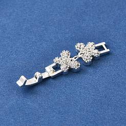 真鍮製マイクロペーブクリアキュービックジルコニアの留め金  蝶  銀  34.5x10.5x3.5mm  穴：4.5x3.5mm&nbsp;KK-R222-07S