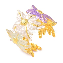 女性用、質感のある真鍮エナメルカフバングル  花  カドミウムフリー＆鉛フリー  長持ちメッキ  ラックめっき  18KGP本金メッキ  カラフル  内径：1.97x2.01インチ（5x5.1cm）&nbsp;BJEW-A173-05G