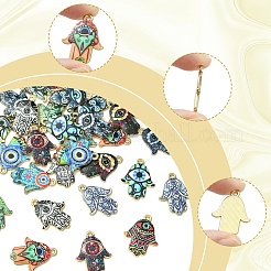 15本15色プリントアロイペンダント  ハムサの手のチャーム  ミックスカラー  23x18x2mm  穴：1.4mm  1pc /カラー&nbsp;ENAM-YW0006-44